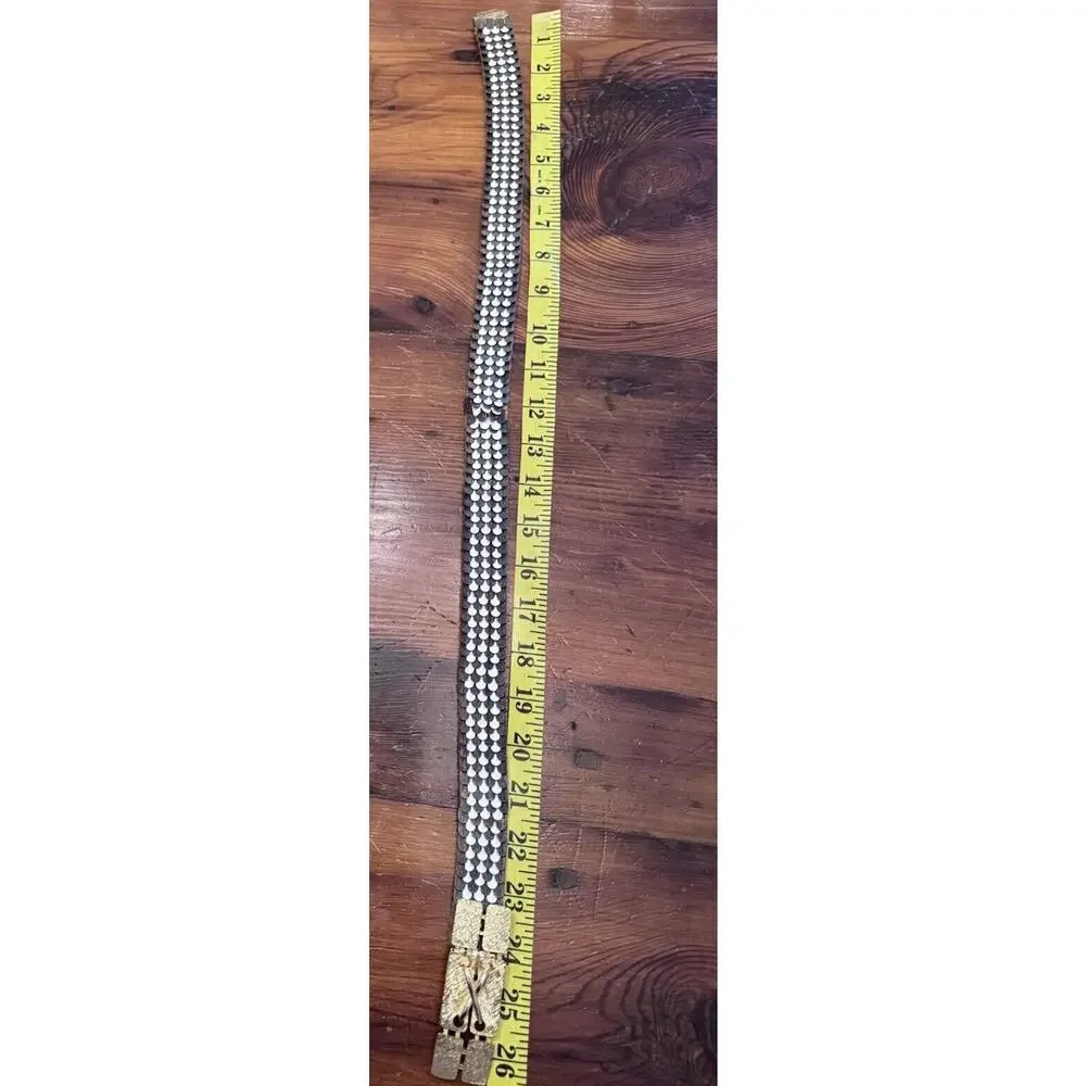 Vintage Art Deco Gold Metallic Fish Scale Elastic Glam Stretchy Belt - Picture 6 of 10